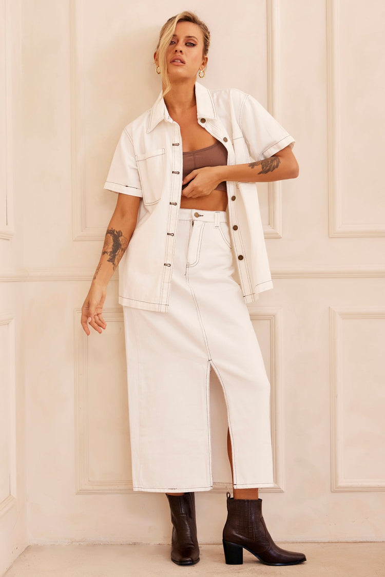 Future Face Denim Midi Skirt - White for women