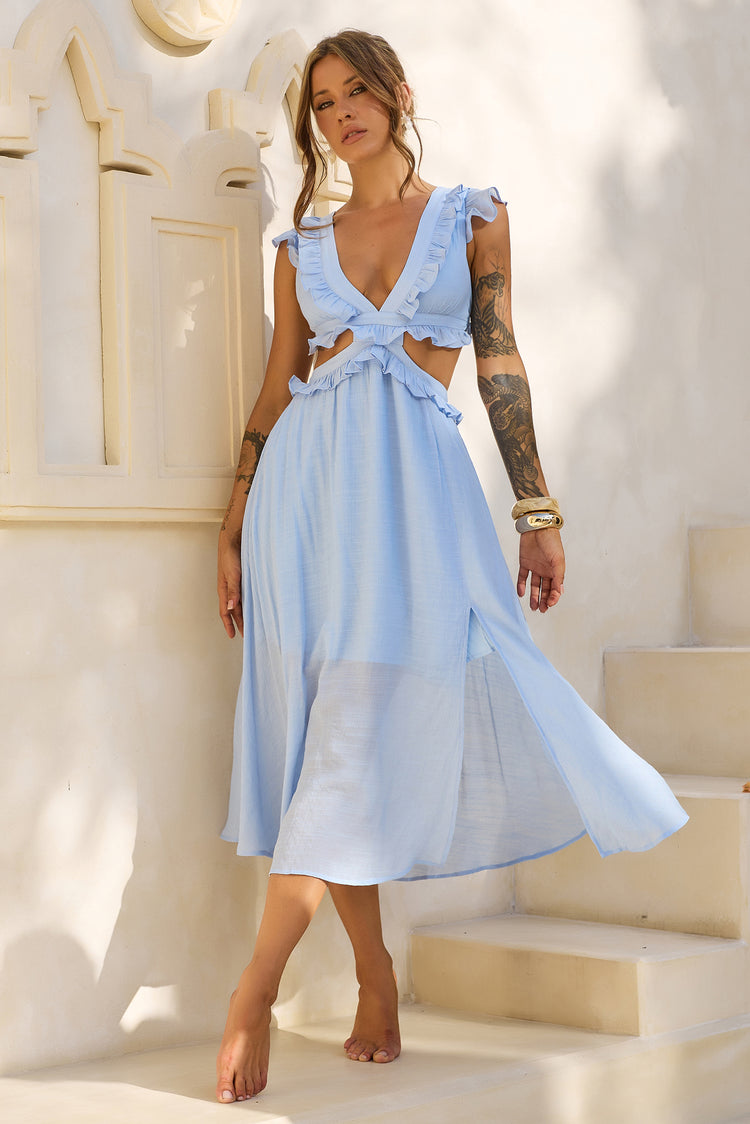 Gaining Ground Midi Dress - Steel Blue for women