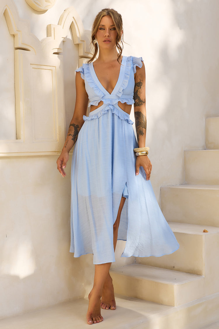 Gaining Ground Midi Dress - Steel Blue for women