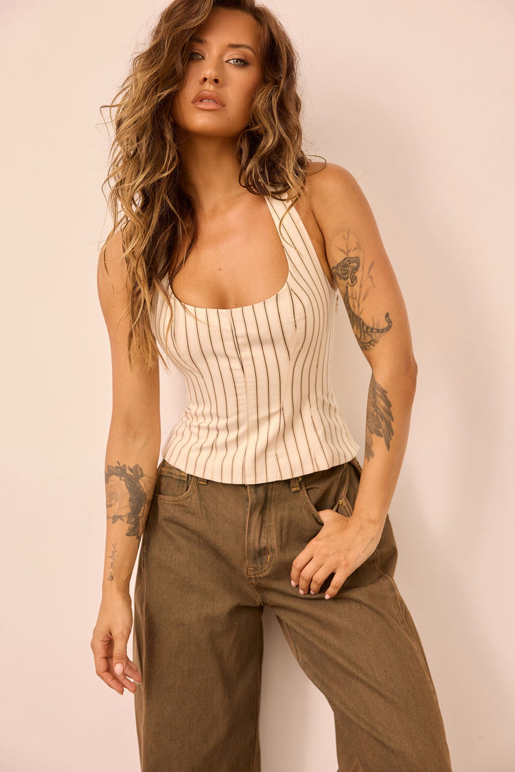 Get My Attention Woven Top - Cream Stripe for women