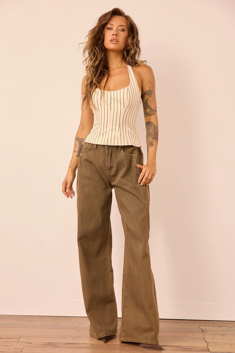 Get My Attention Woven Top - Cream Stripe for women