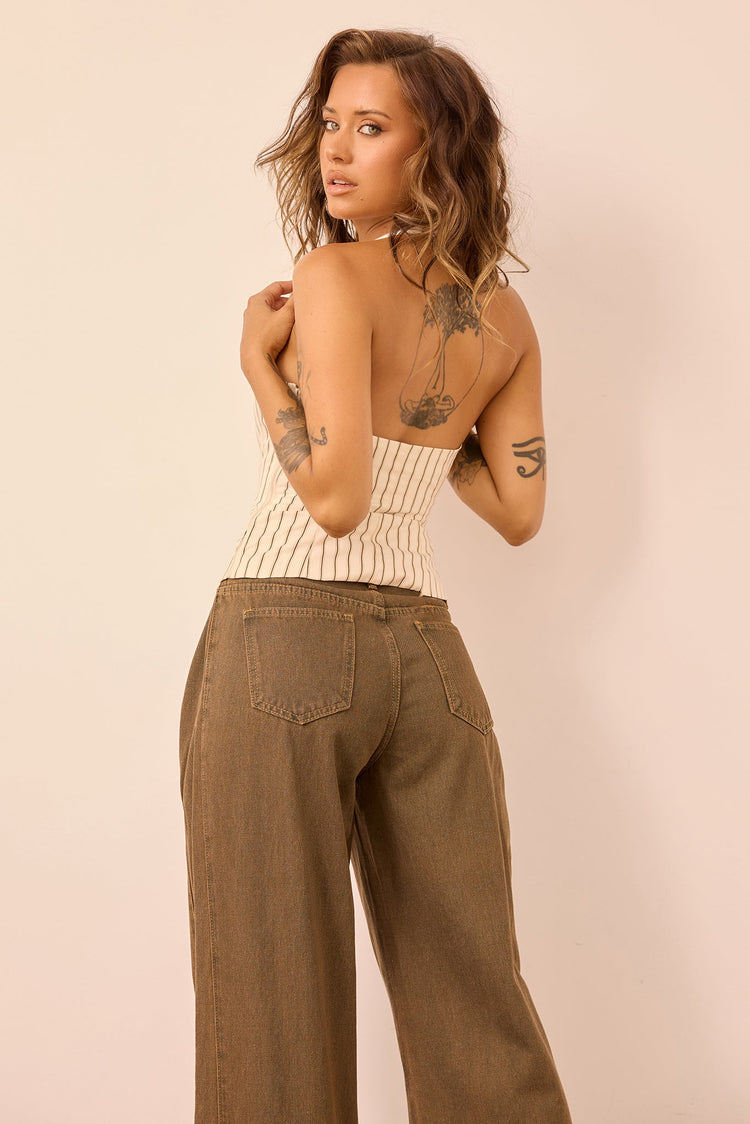 Get My Attention Woven Top - Cream Stripe for women