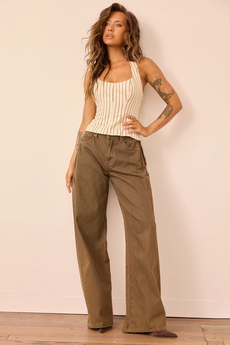 Get My Attention Woven Top - Cream Stripe for women