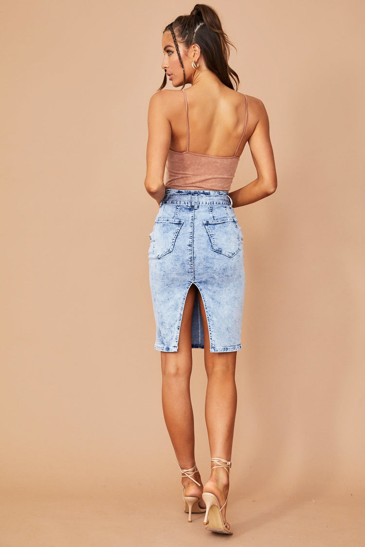 Girl Howdy Denim Skirt - Washed Blue for women