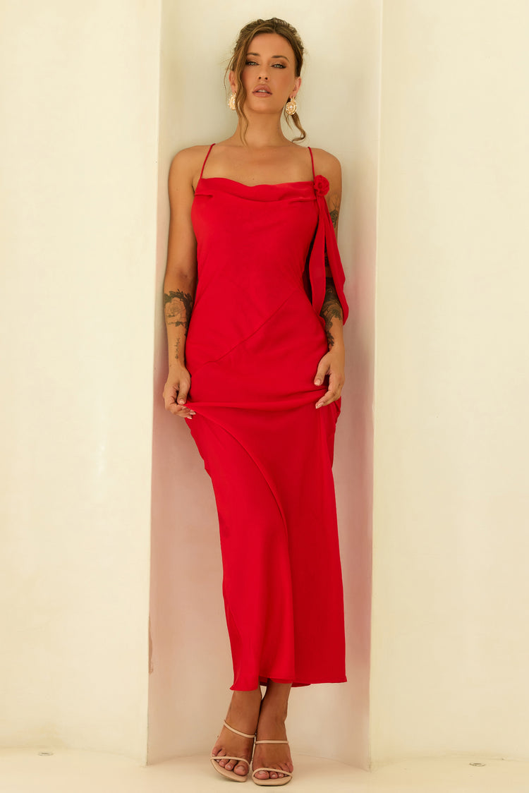 Glow Up Moment Satin Maxi Dress - Red for women