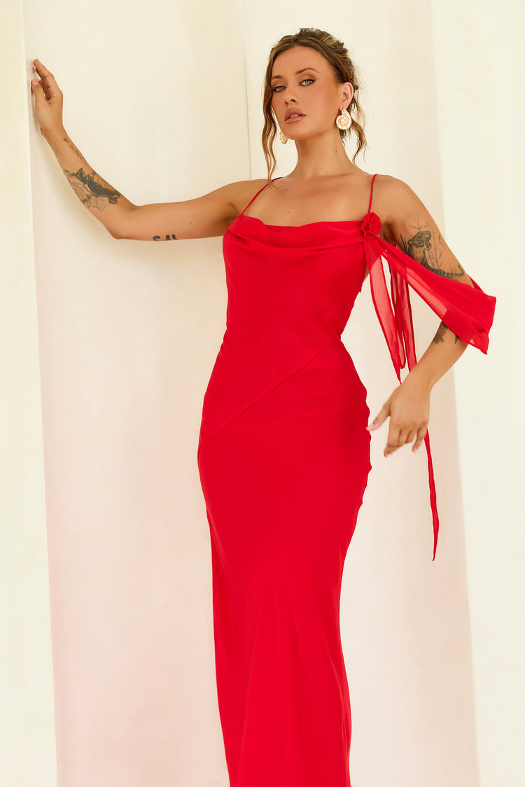 Glow Up Moment Satin Maxi Dress - Red for women