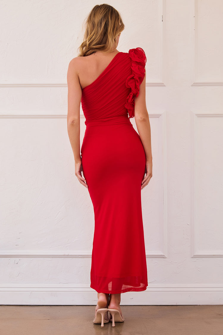 Golden Feelings Mesh Maxi Dress - Red for women