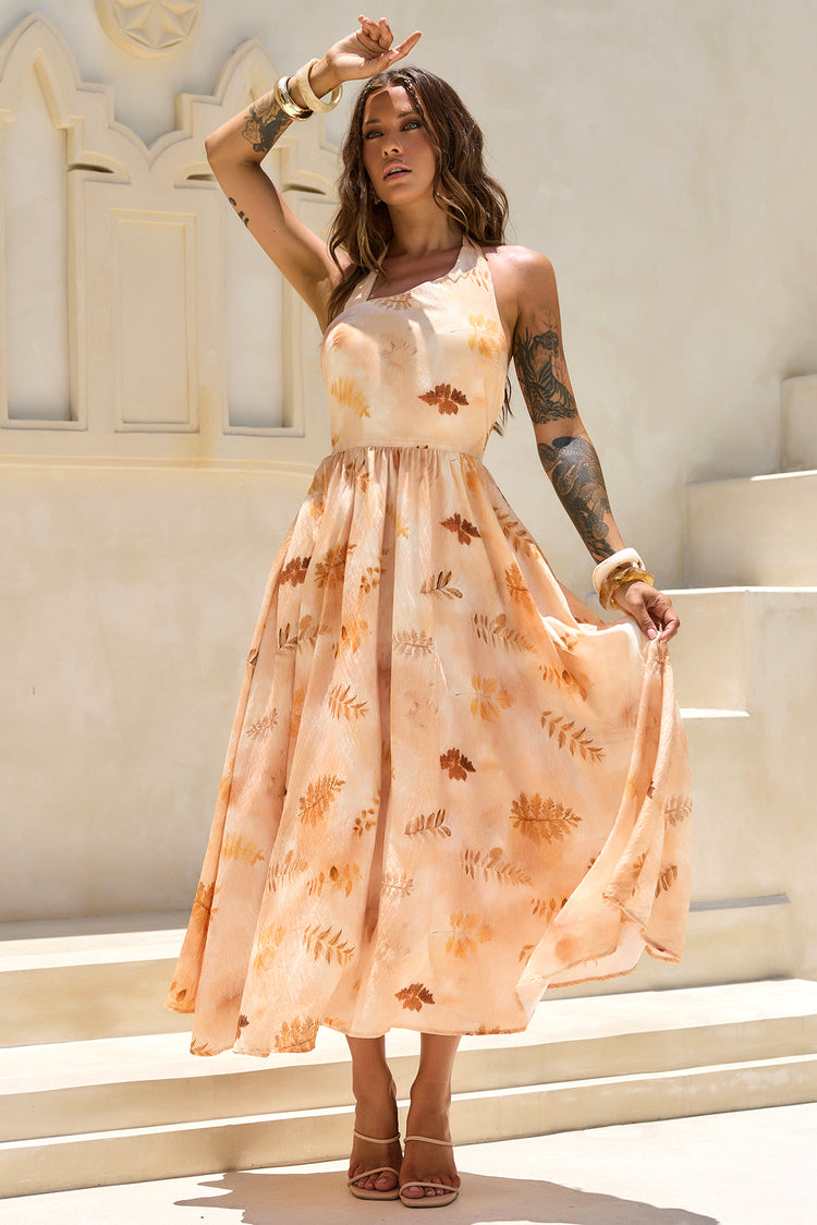 Golden Meadow Woven Midi Dress - Desert for women