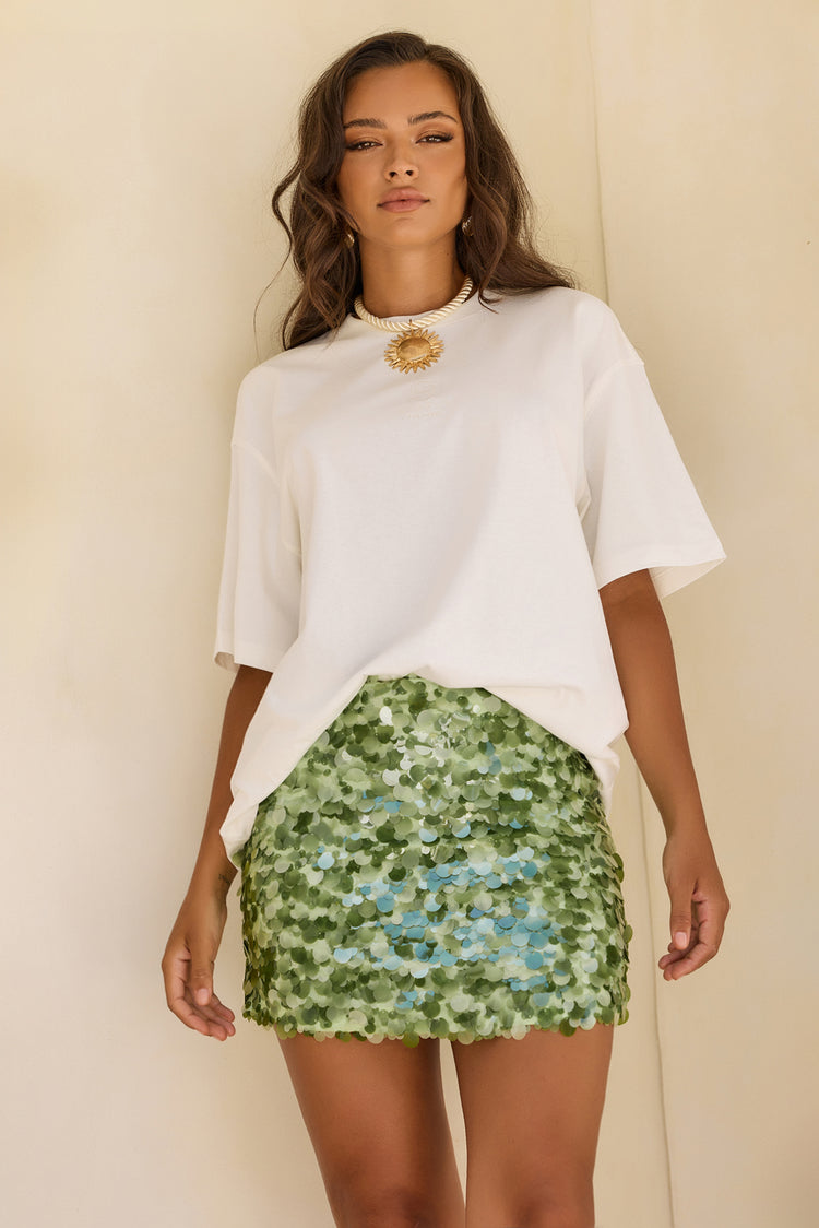 Golden Mirage Sequin Mini Skirt - Olive for women