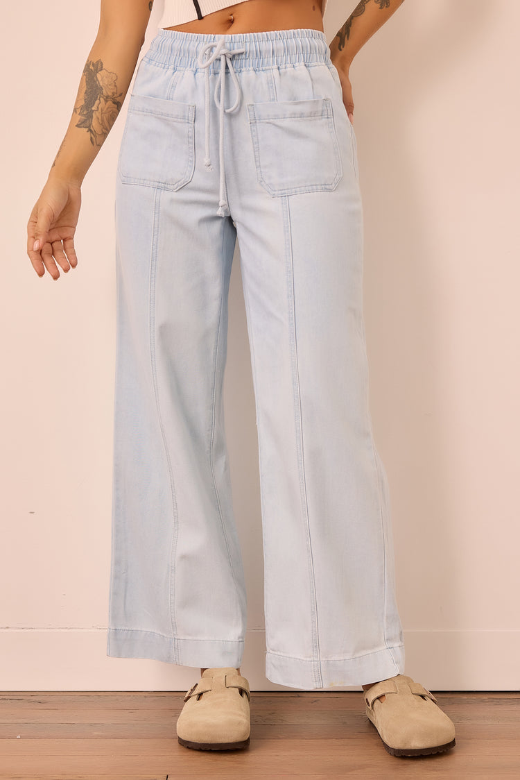 Gossip And Glitz Denim Pants - Light Blue for women