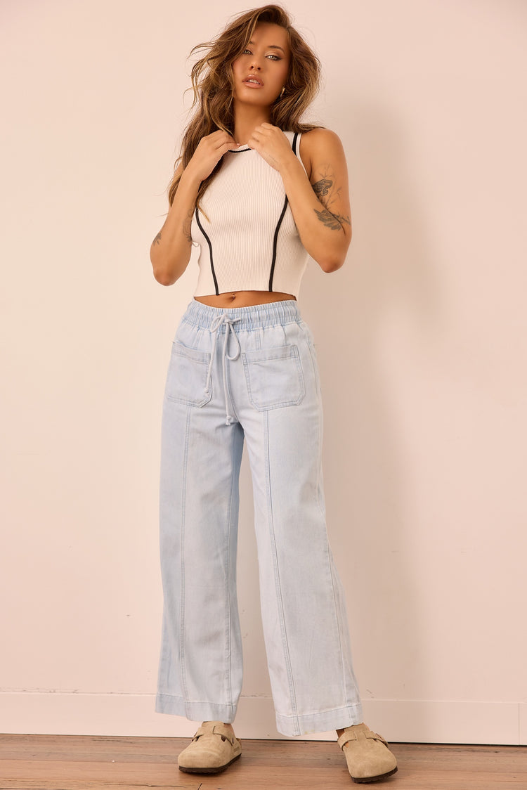 Gossip And Glitz Denim Pants - Light Blue for women