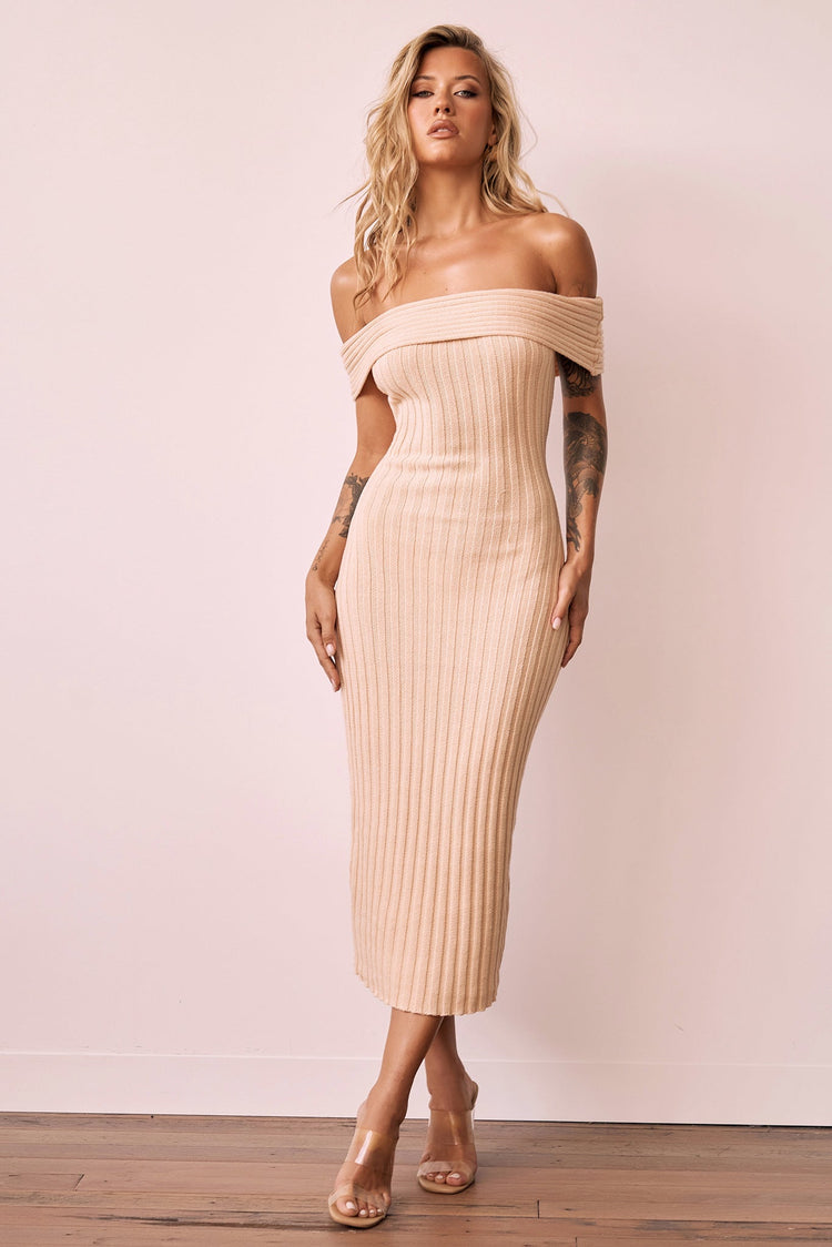 Hannah Knit Midi Dress - Beige for women
