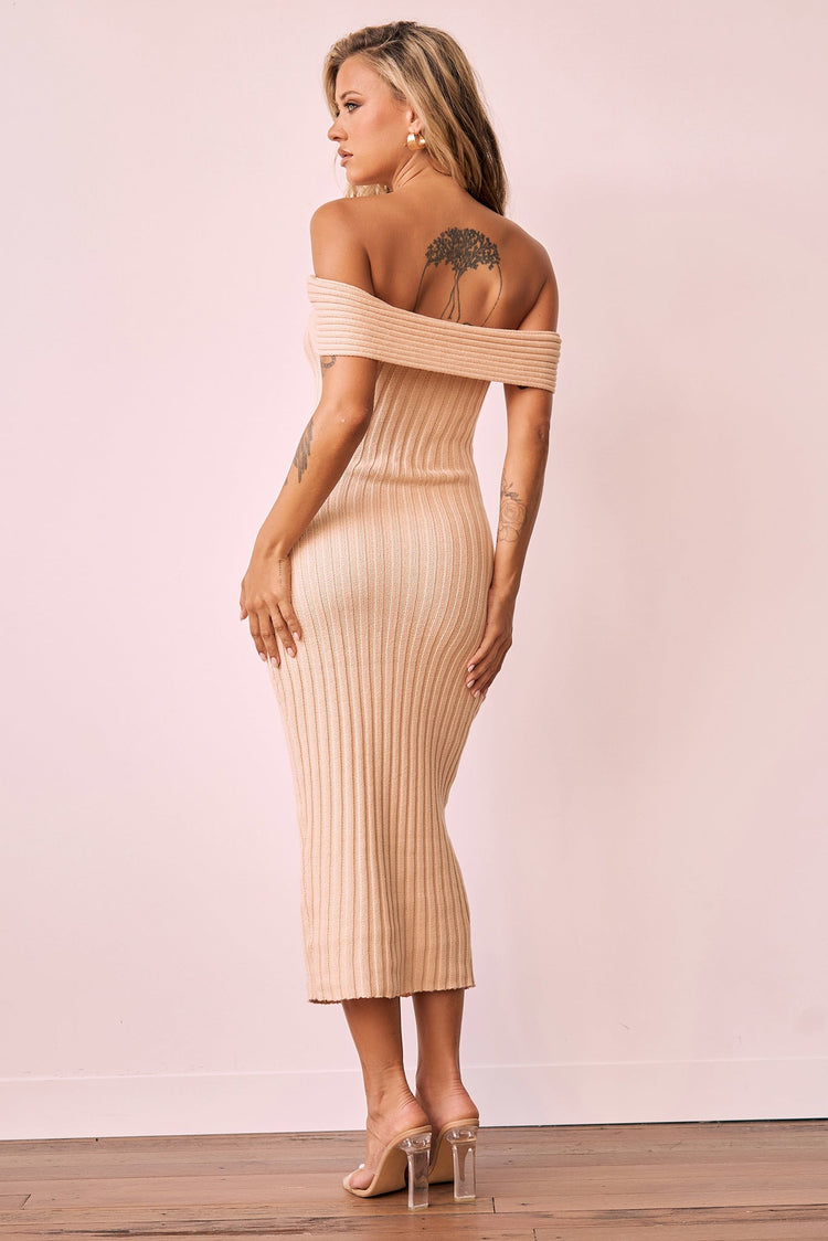 Hannah Knit Midi Dress - Beige for women