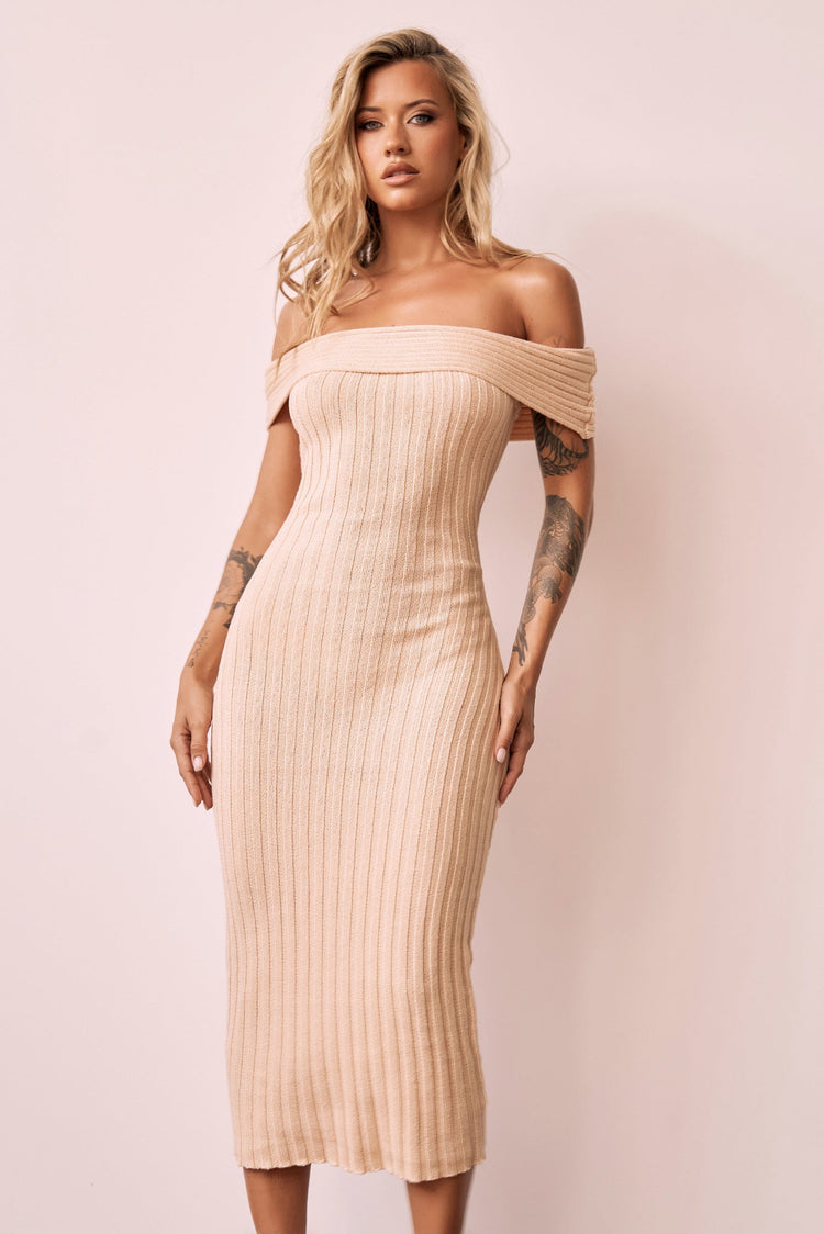 Hannah Knit Midi Dress - Beige for women