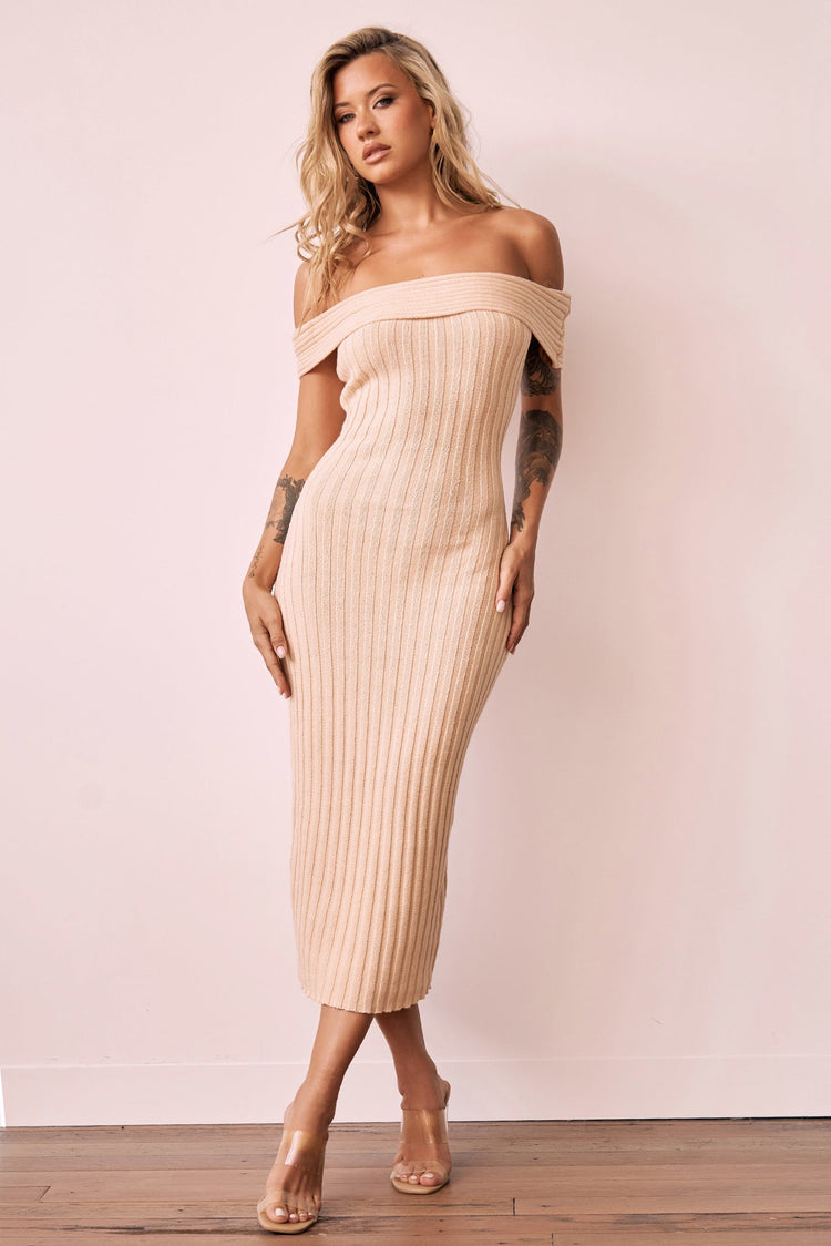 Hannah Knit Midi Dress - Beige for women