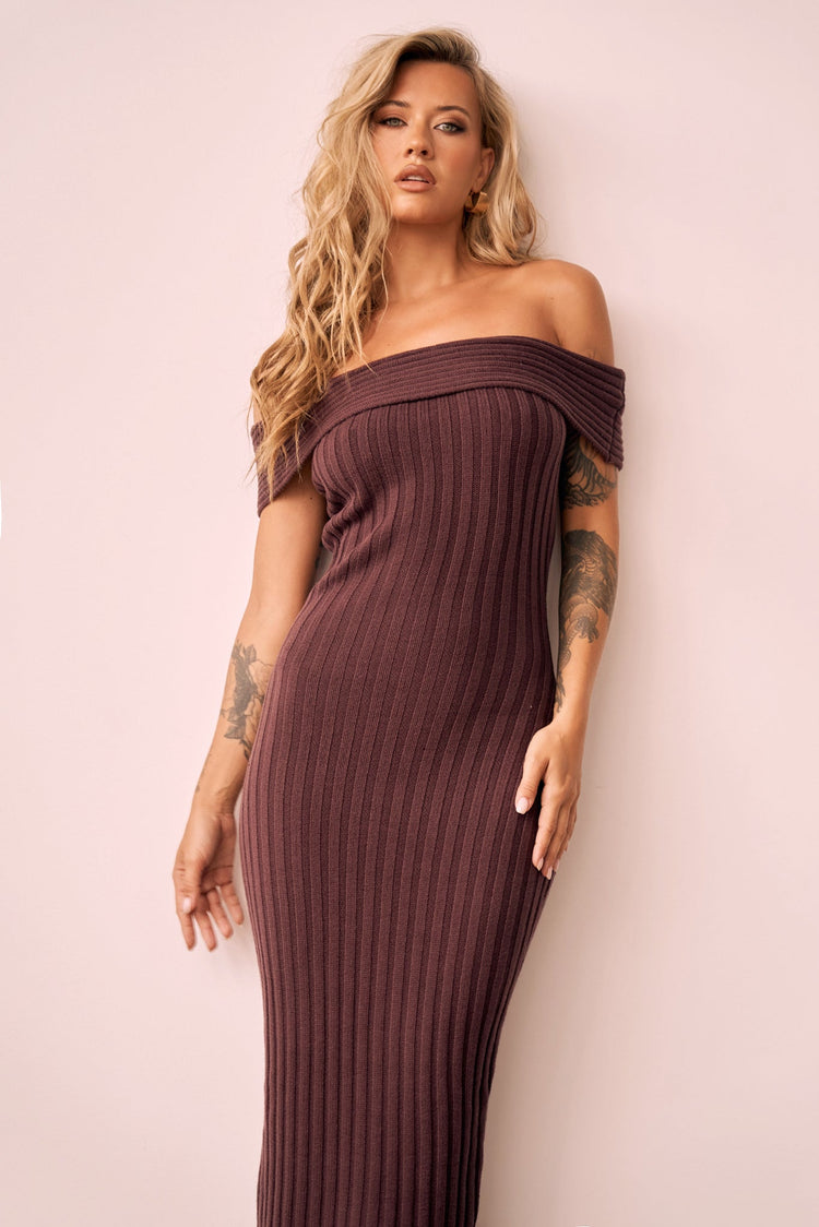 Hannah Knit Midi Dress - Brown for women
