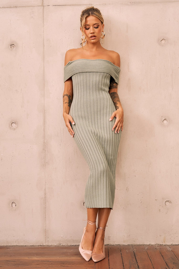 Hannah Knit Midi Dress - Sage for women