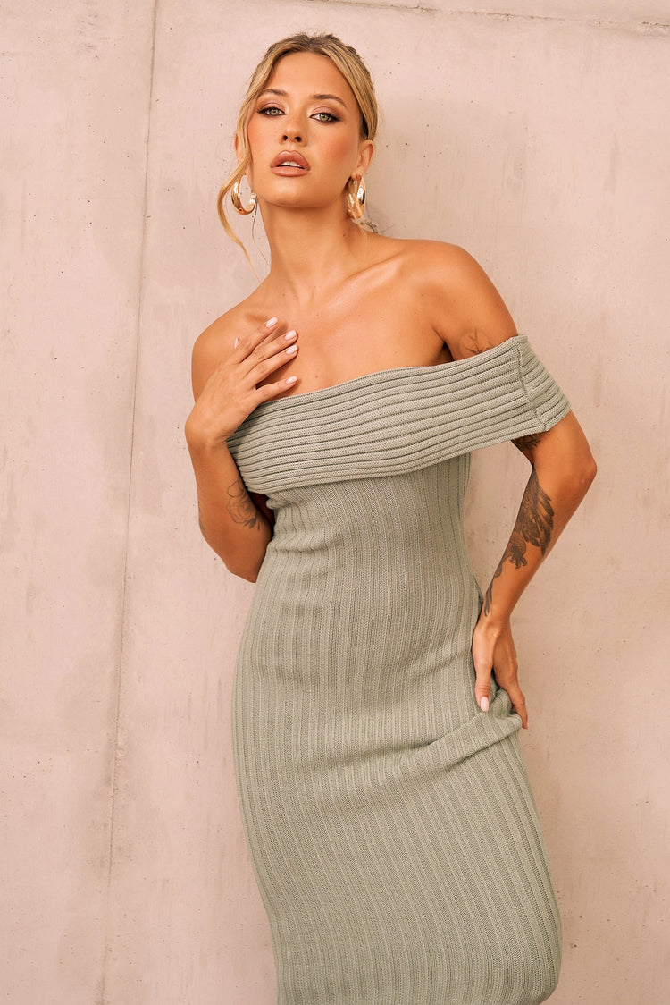 Hannah Knit Midi Dress - Sage for women