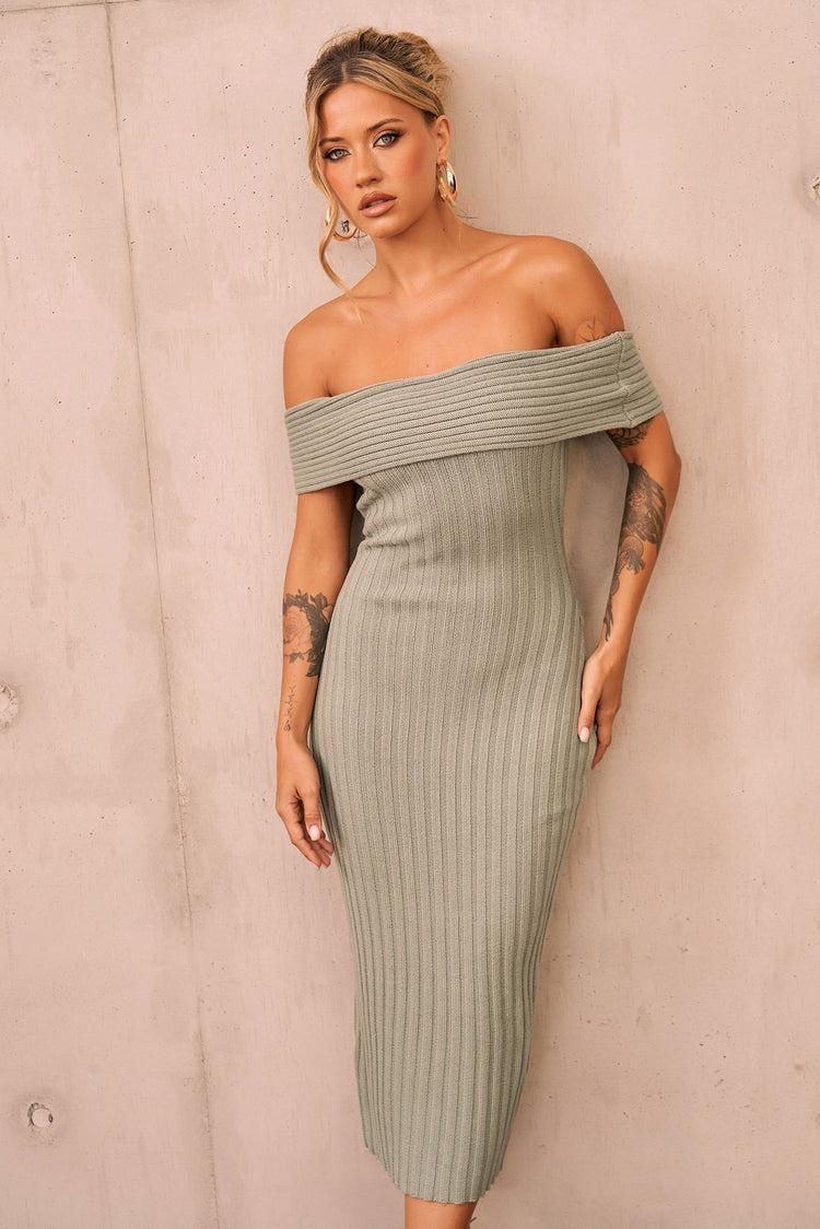 Hannah Knit Midi Dress - Sage for women