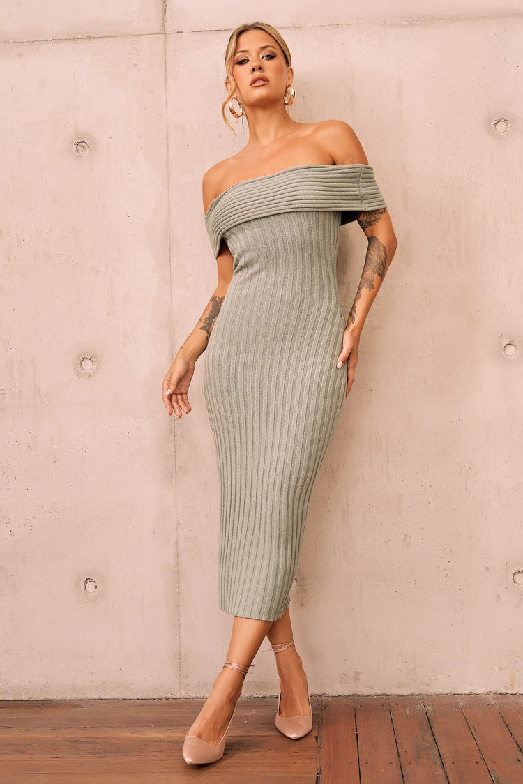 Hannah Knit Midi Dress - Sage for women