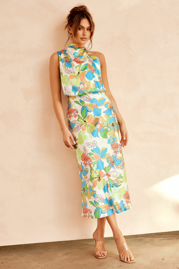 In Gratitude Midi Dress - Aqua Multi for women