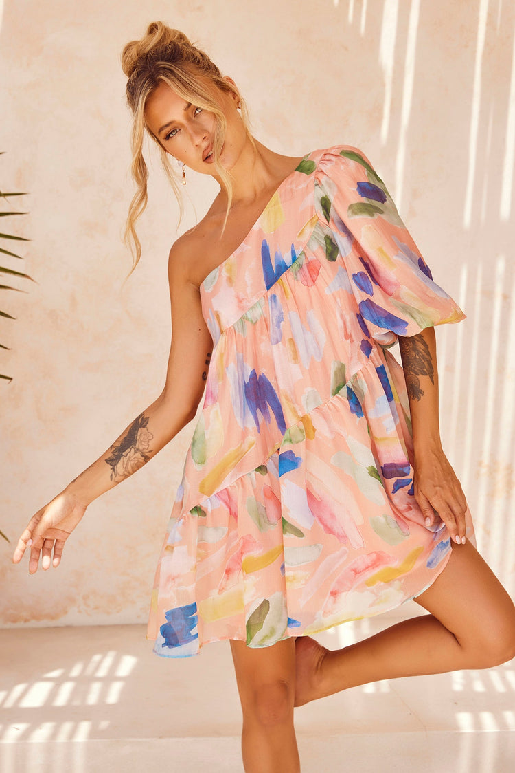In Our Dreams Mini Dress - Nude Multi for women