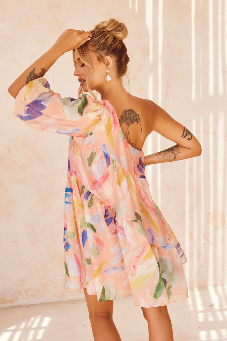 In Our Dreams Mini Dress - Nude Multi for women