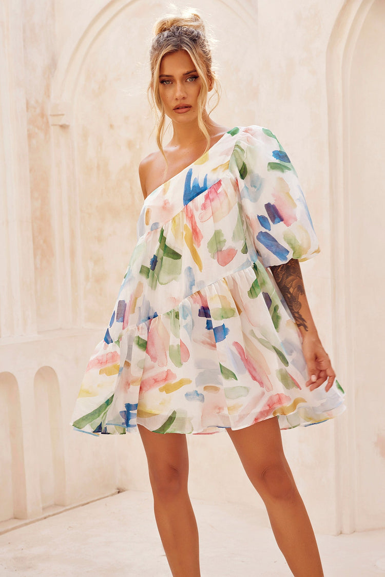In Our Dreams Mini Dress - White Multi for women