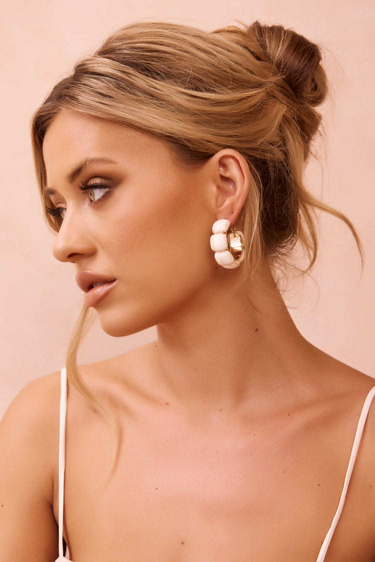 Ivory Petal Hoop Earrings - Beige for women