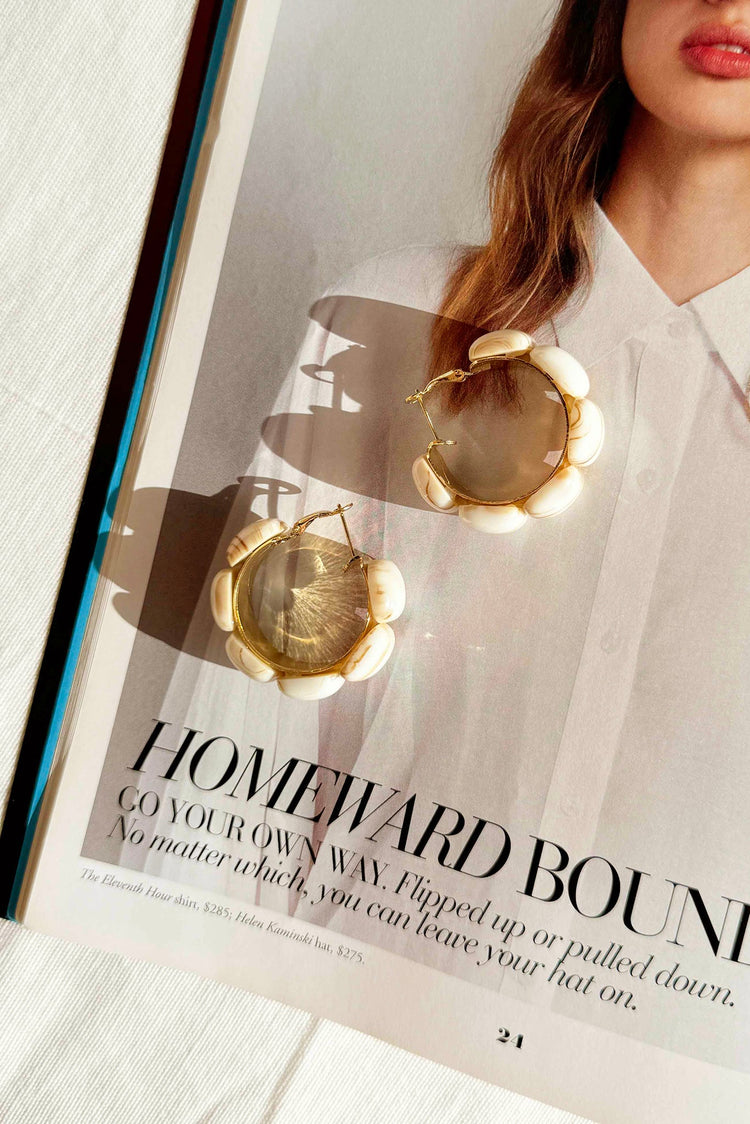 Ivory Petal Hoop Earrings - Beige for women