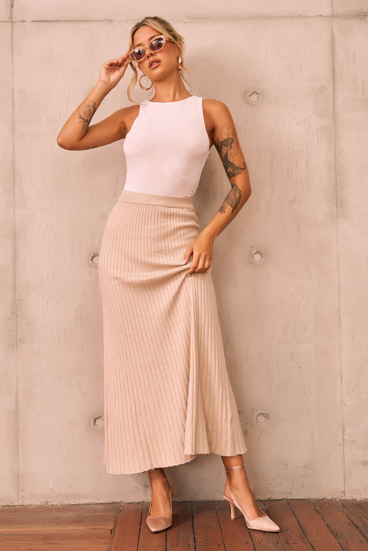 Join Us Knit Maxi Skirt - Sand for women