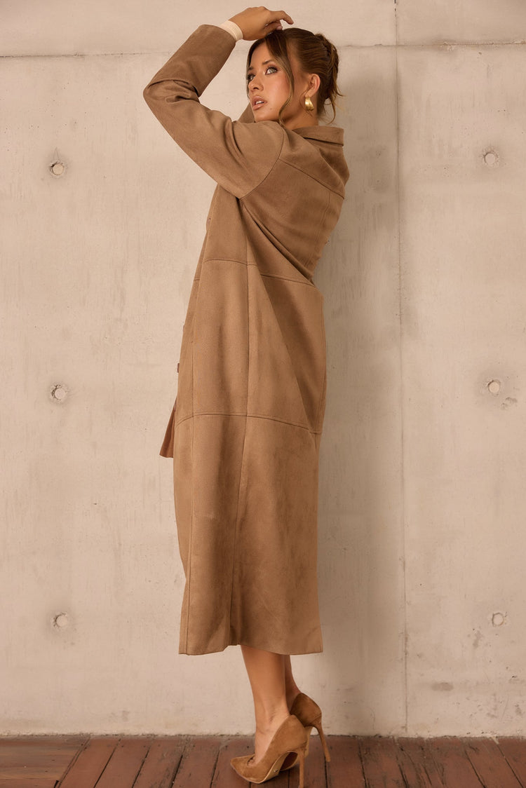 Lemon Vegan Suede Coat - Coffee for women