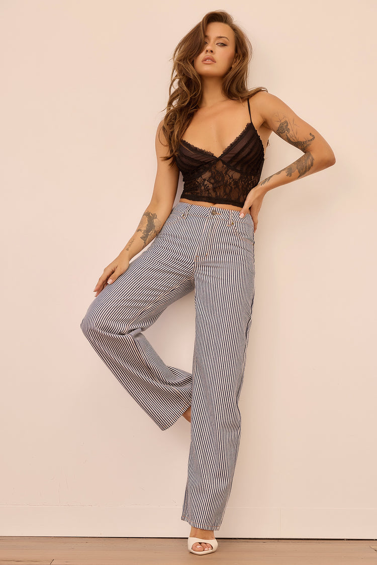 Lengthen Line Jeans - Navy Stripe for women