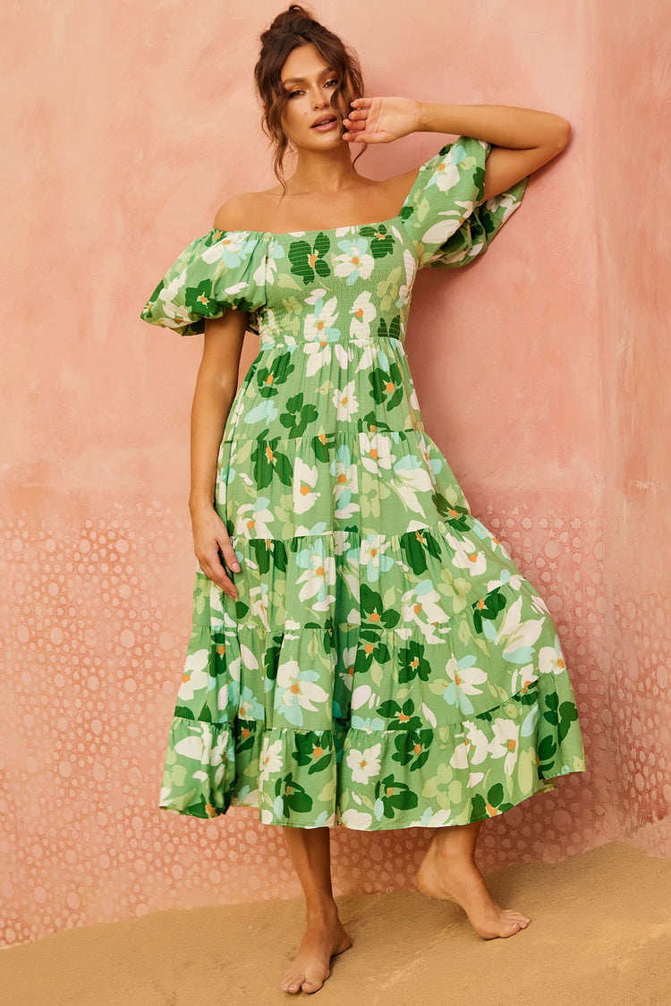 Londyn Midi Dress - Green Multi for women