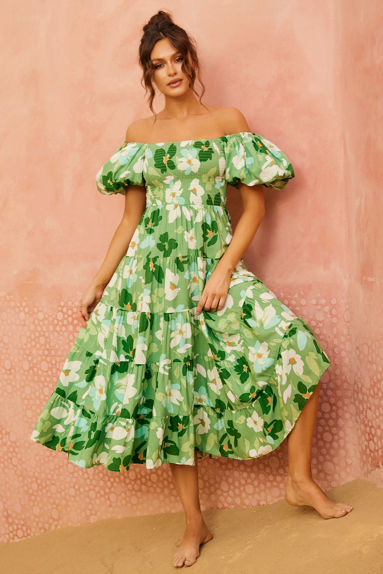 Londyn Midi Dress - Green Multi for women