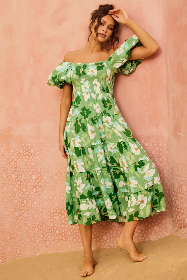 Londyn Midi Dress - Green Multi for women
