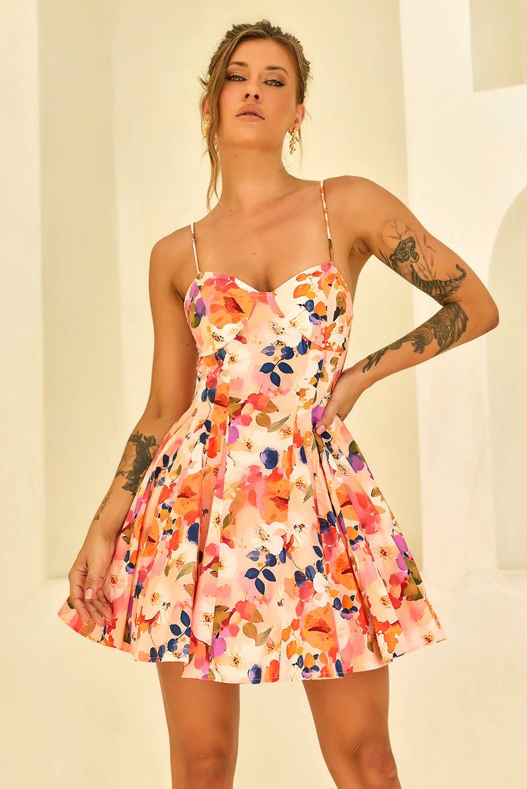 Look Twice Woven Mini Dress - Peach Multi for women
