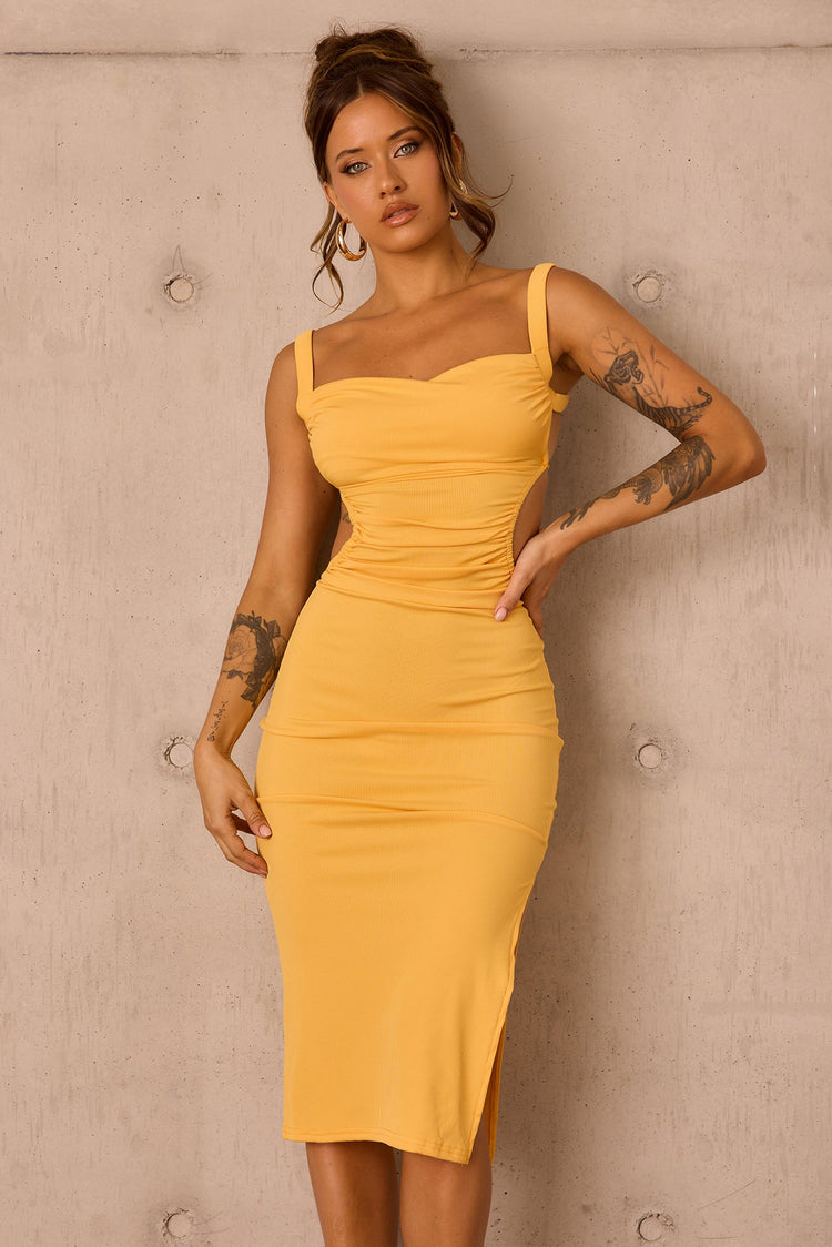 Loveship Midi Dress - Mustard for women