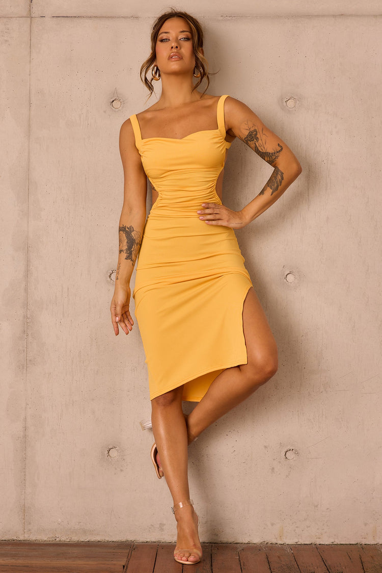 Loveship Midi Dress - Mustard for women