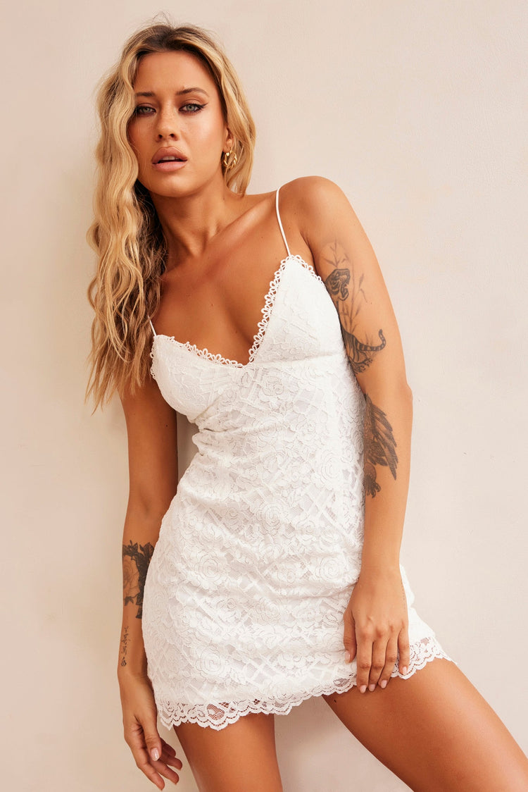 Lucia Lace Mini Dress - White for women
