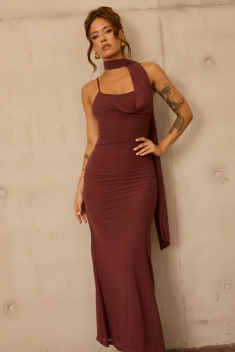 Lunaria Mesh Maxi Dress - Chocolate for women