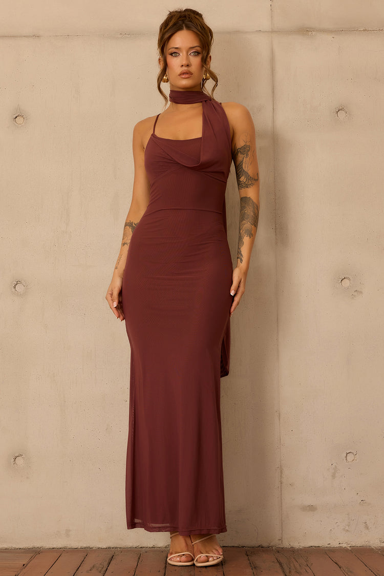 Lunaria Mesh Maxi Dress - Chocolate for women