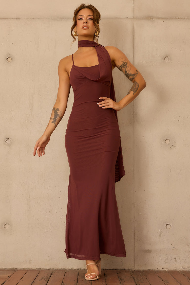 Lunaria Mesh Maxi Dress - Chocolate for women