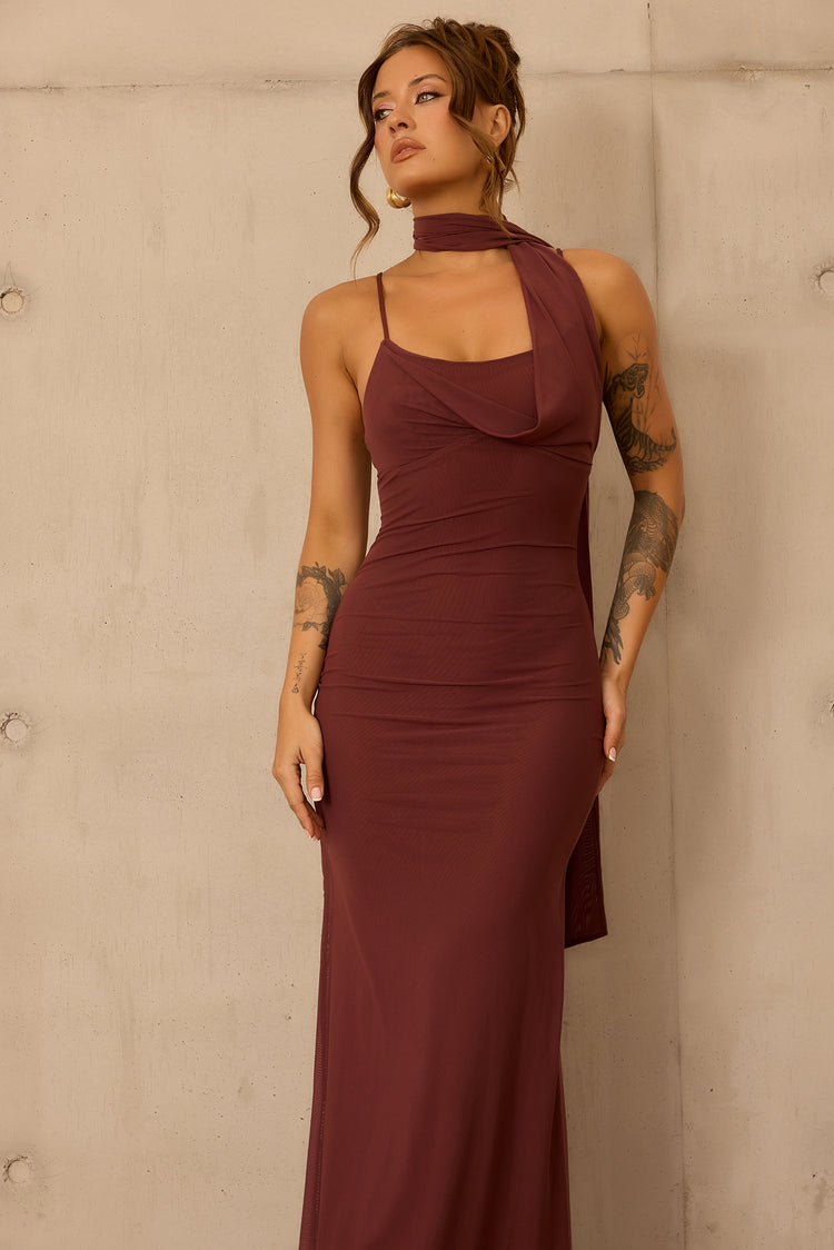 Lunaria Mesh Maxi Dress - Chocolate for women