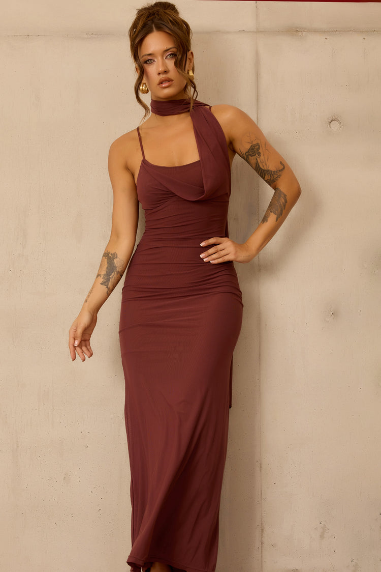 Lunaria Mesh Maxi Dress - Chocolate for women