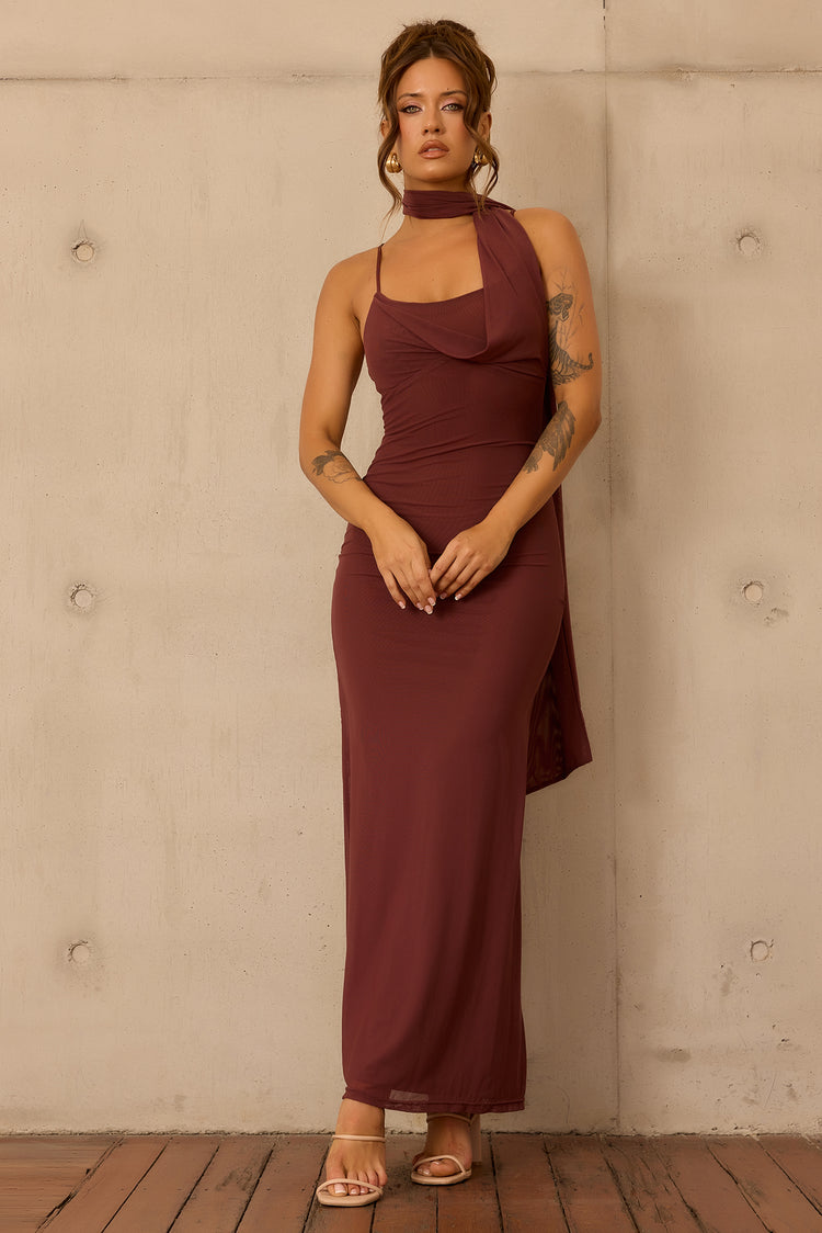 Lunaria Mesh Maxi Dress - Chocolate for women