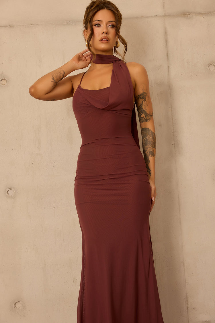 Lunaria Mesh Maxi Dress - Chocolate for women