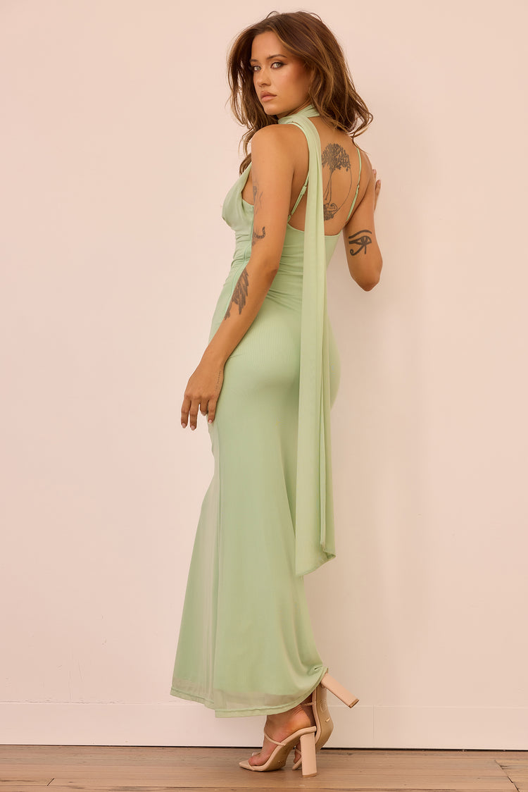 Lunaria Mesh Maxi Dress - Sage for women