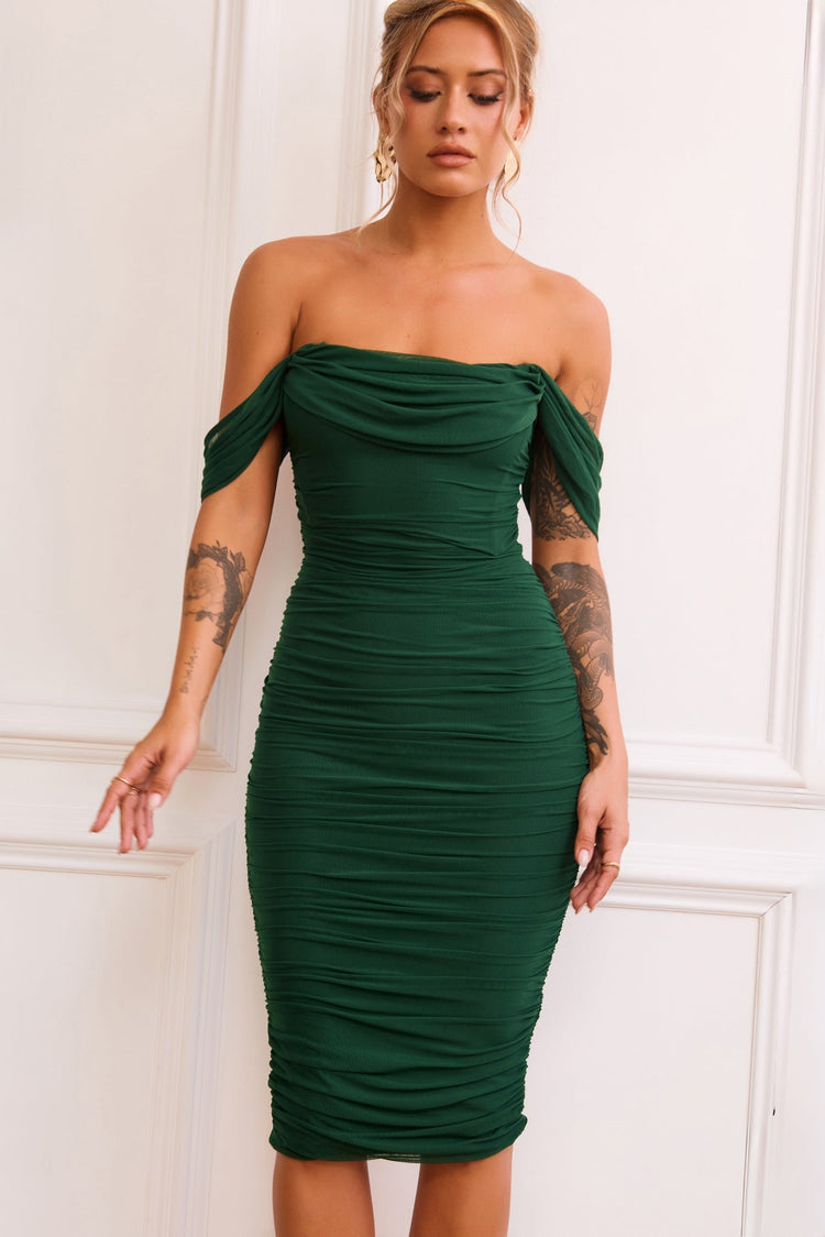 Main Character Mesh Midi Dress - Forest Green for women