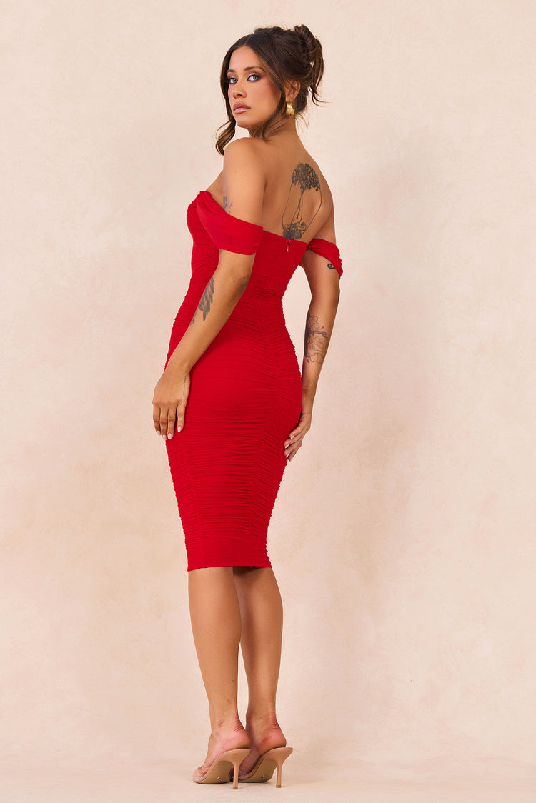 Main Character Mesh Midi Dress - Red for women